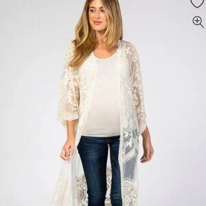 Siren Lily‎ Maternity Women's Large Cream Maternity Lace Duster Kimono Romantic